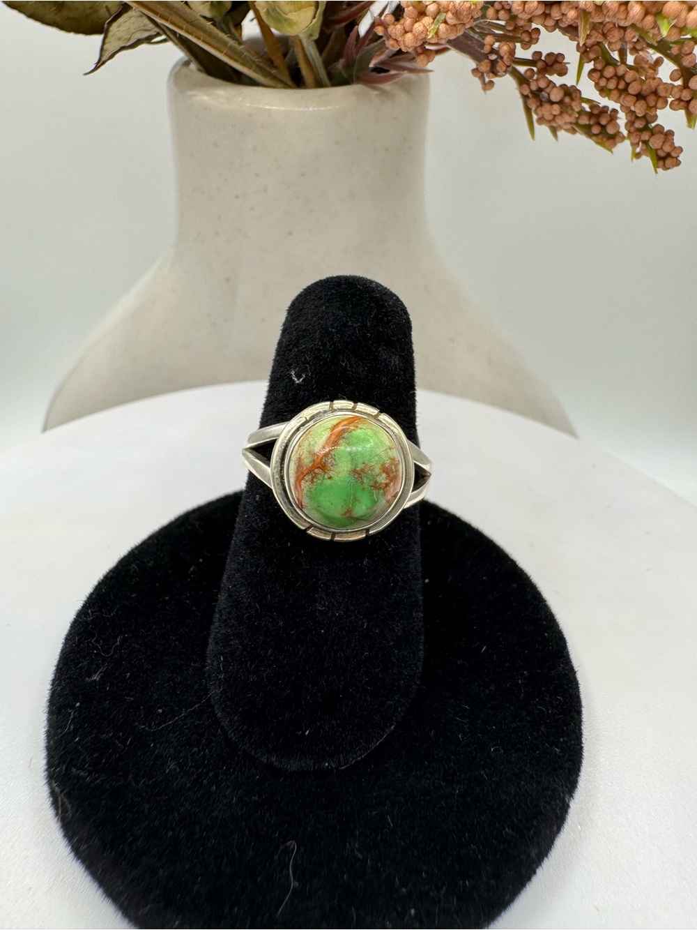Handmade Sterling Silver Green Copper Turquoise Ring (Size 6)